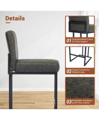 Counter Height Bar Stools Set of 2, PU Leather with Metal Frame