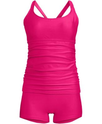 Women's Essential Tie Back Ruched Tankini and Shorts Two Piece Set