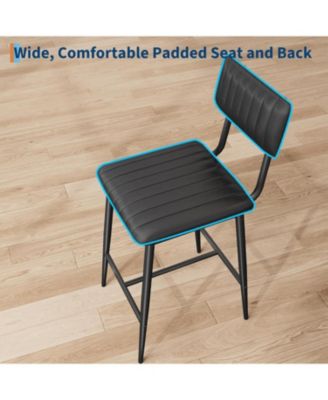 Bar Stools Set of 4, Counter Height Chairs with Back & Footrest, Thick Cushion & Metal Legs