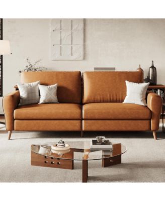 84" Sofa Couch, Modern Boucle 3-Seater with Streamlined Armrests & Wood Legs, Large Loveseat for Living Room