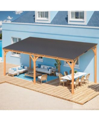  Outdoor Wooden Gazebo, Patio Lean to Hardtop Pergolas and Gazebos