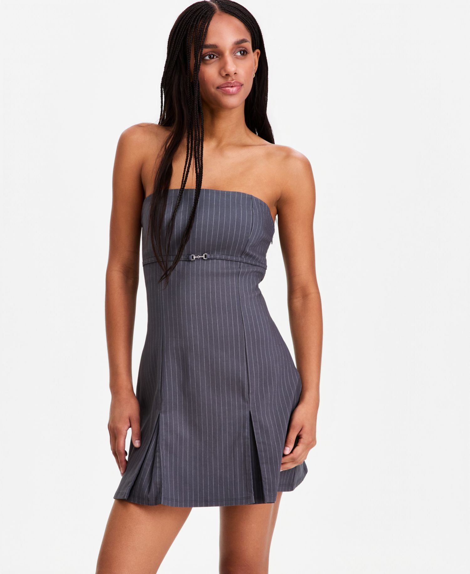 Juniors' Pinstripe Strapless Mini Dress