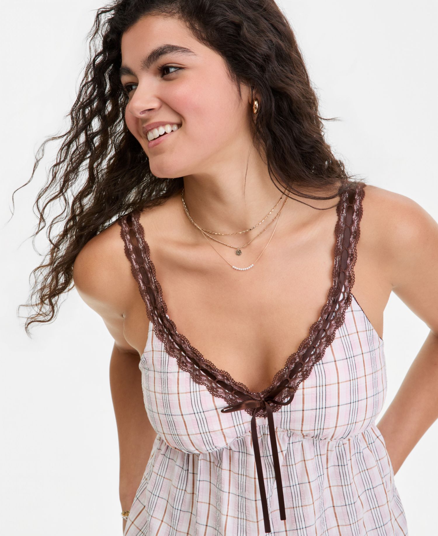 Juniors' Lace-Trim Babydoll Top
