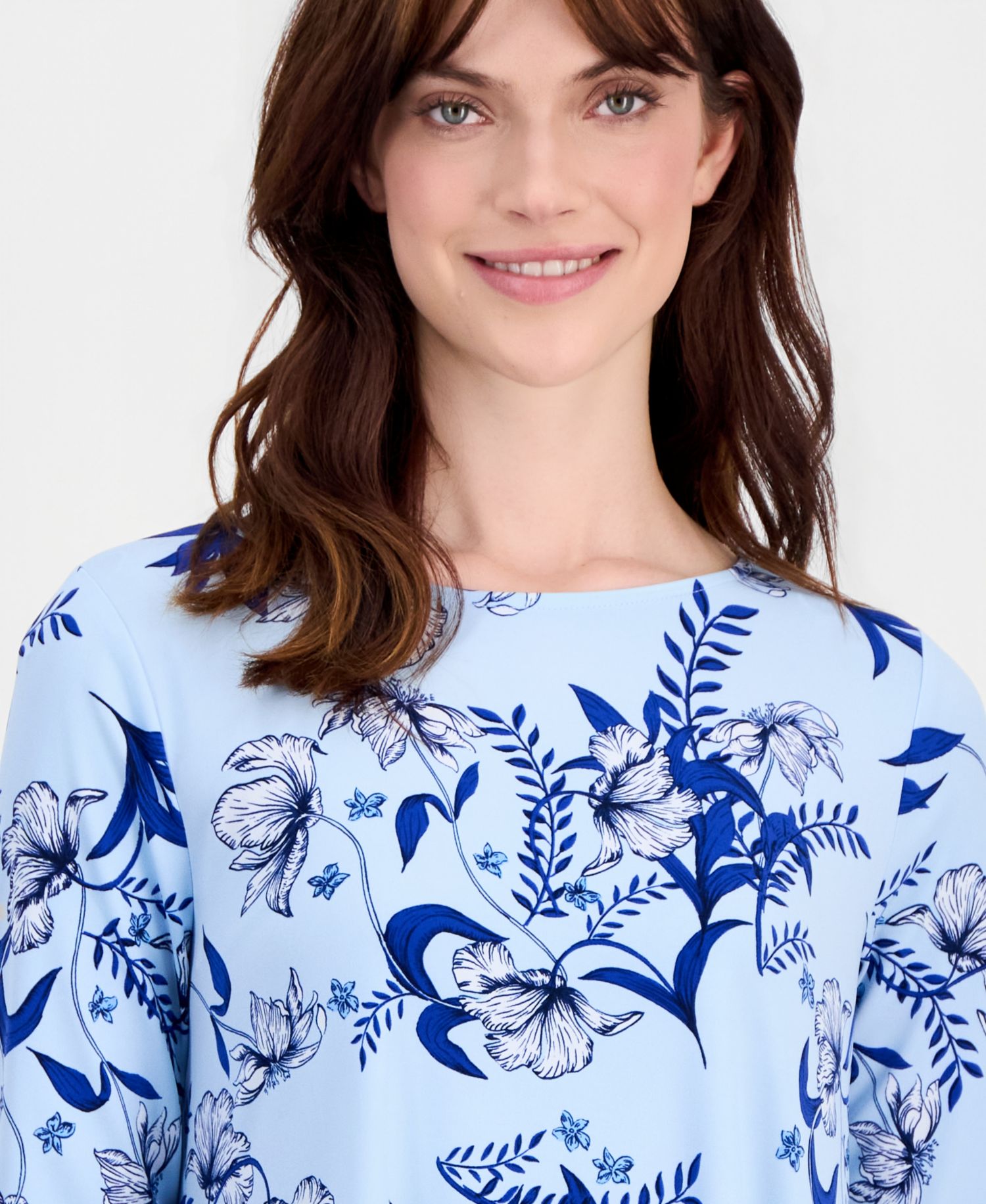 Women's Printed 3/4-Sleeve Swing Knit Top