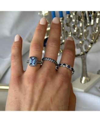 Suzy Levian Sterling Sapphire and Created Sapphire Halo Ring