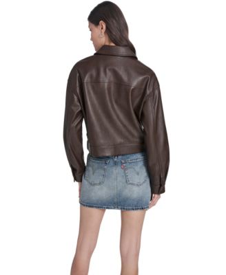Women's Faux Leather Relaxed-Fit Zip-Front Jacket