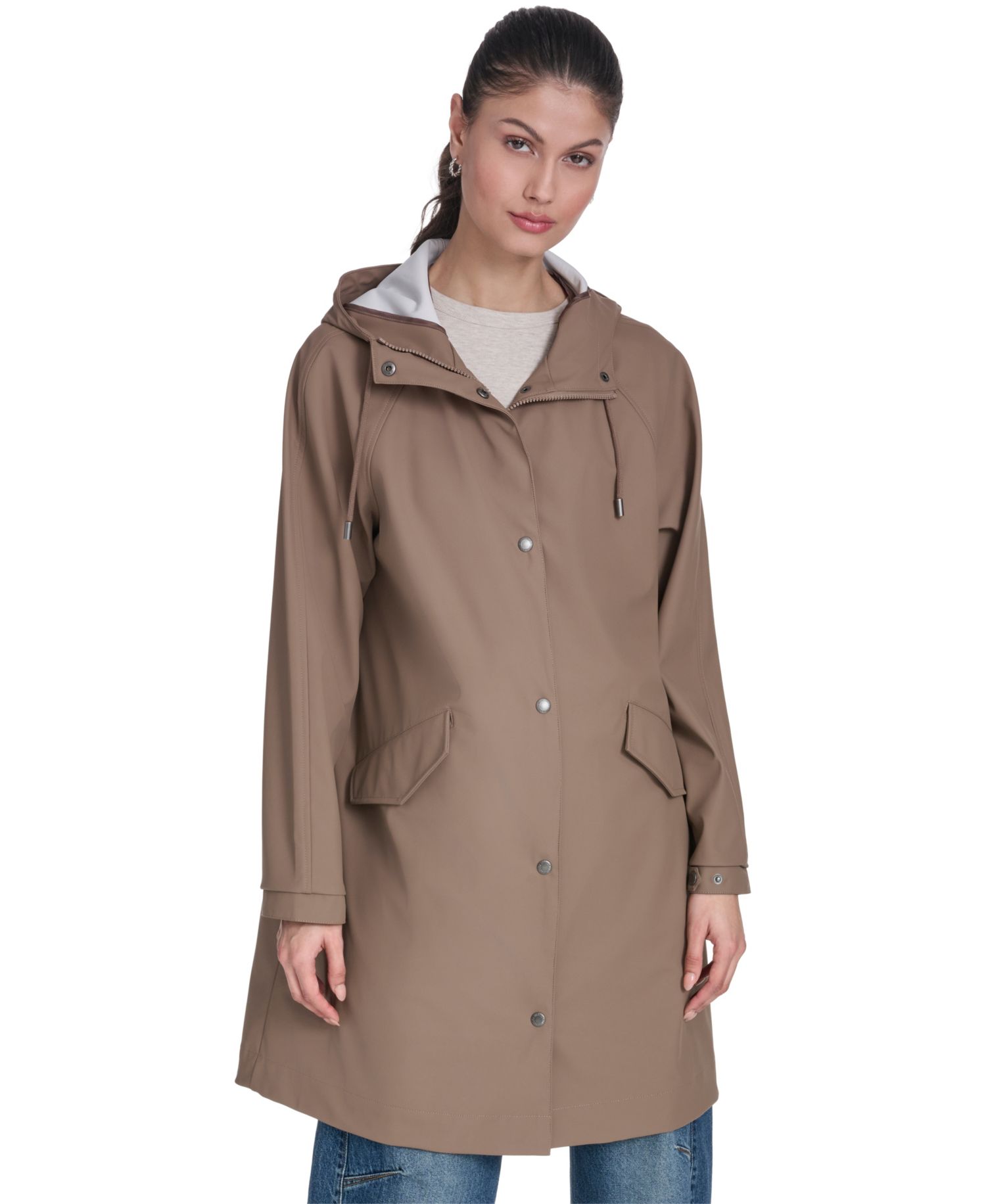 Plus Size Raglan-Sleeve Hooded Rain Jacket