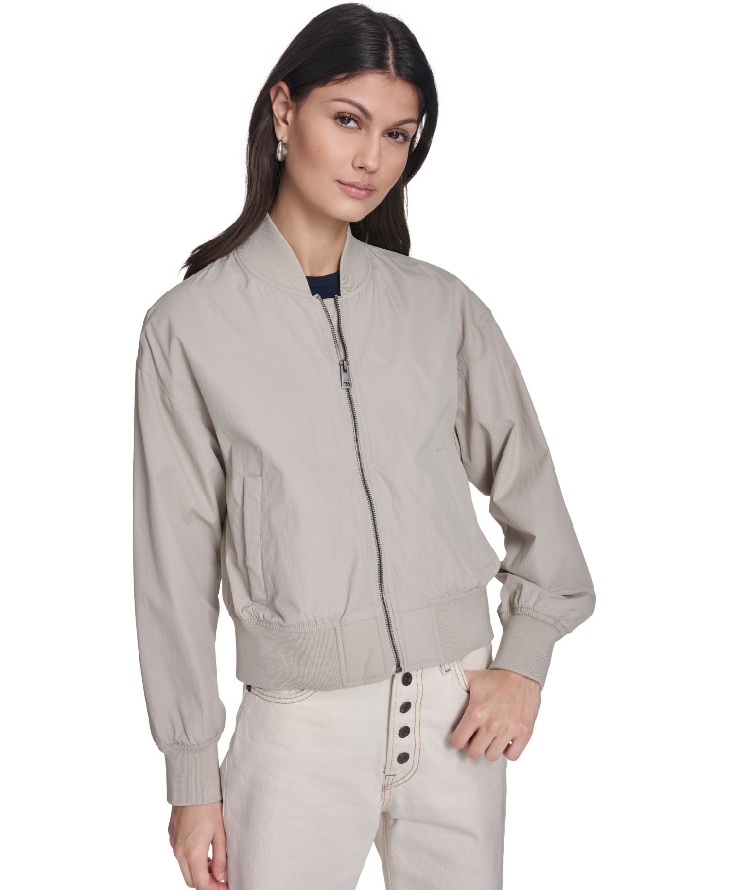 Trendy Plus Size Lightweight Zip-Front Bomber Jacket