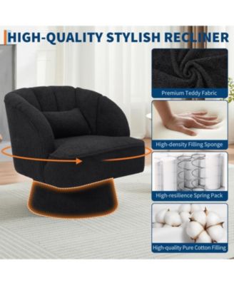 Modern Swivel Barrel Accent Chair,360 Teddy Fabric Upholstered Armchair with Striped Backrest and Plush Padding,Comfy Round Lounge Chair,2 PCS