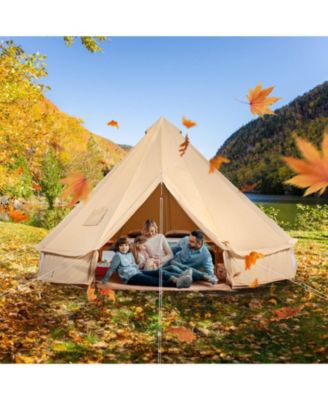 13 Ft Canvas Bell Tent with Stove Jack for 4-Season Camping, Fits 6 People