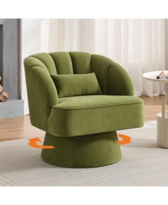 Modern Swivel Barrel Accent Chair,360 Degree Velvet Upholstered Armchair with Striped Backrest and Plush Padding,Comfy Round Lounge Chair