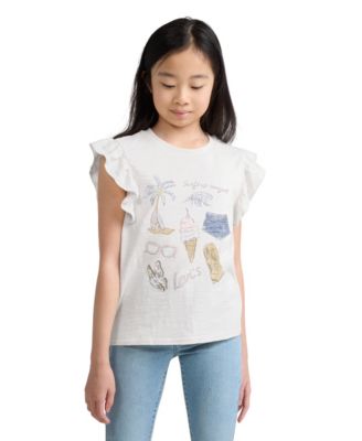 Girls' 7-16 Coastal Flutter Sleeve Graphic T-Shirt