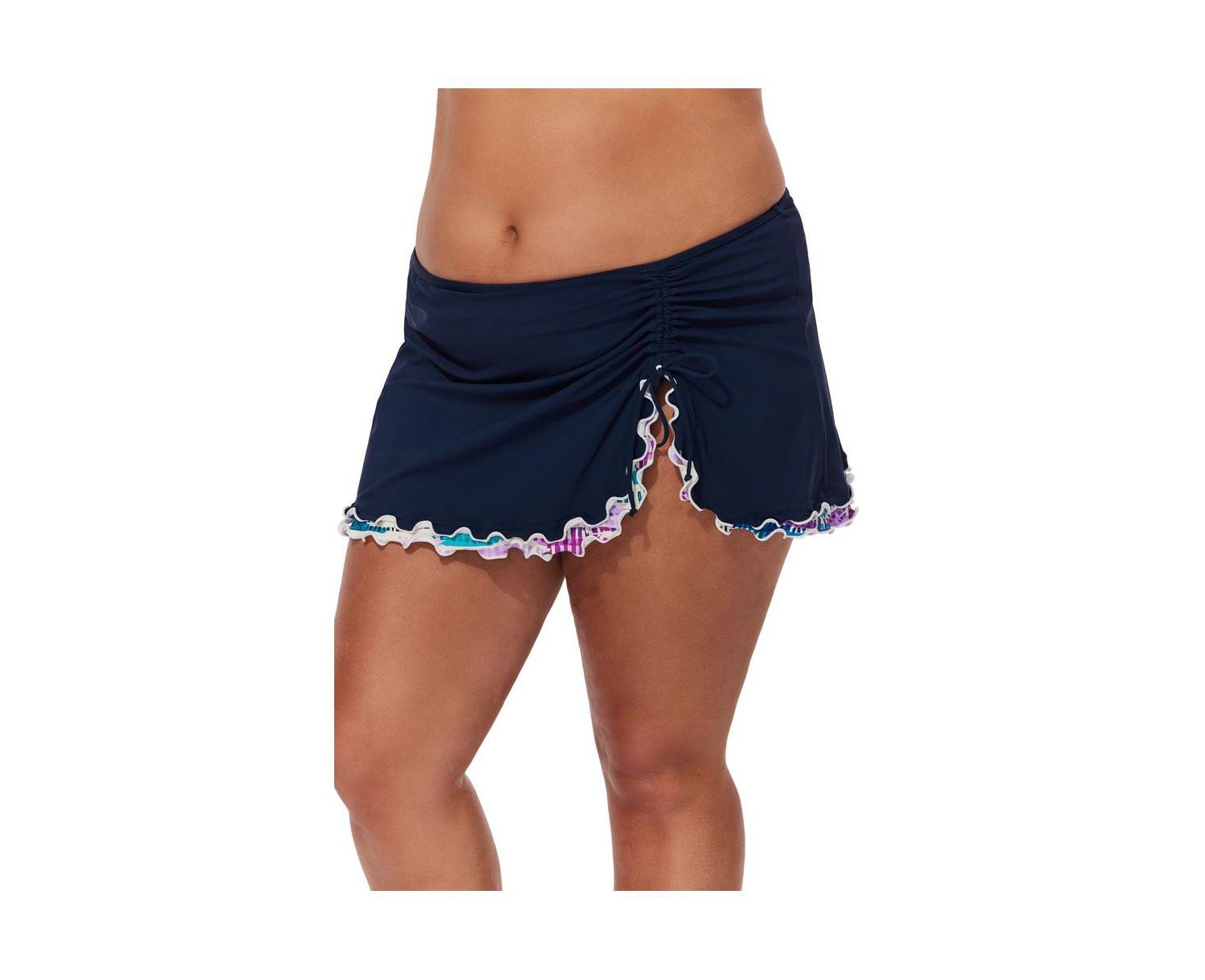 Plus Size Canva Tricolore Side Slit Skirt Swim Bottom