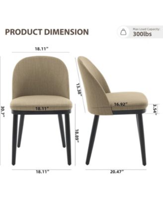 Dining Chairs Set of 2, Modern Fabric Upholstered Kitchen Side Chairs with Curved Backrest and Wood Leg