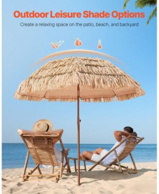 6 Ft Thatched Tiki Patio Umbrella with Tilt and Metal Ribs