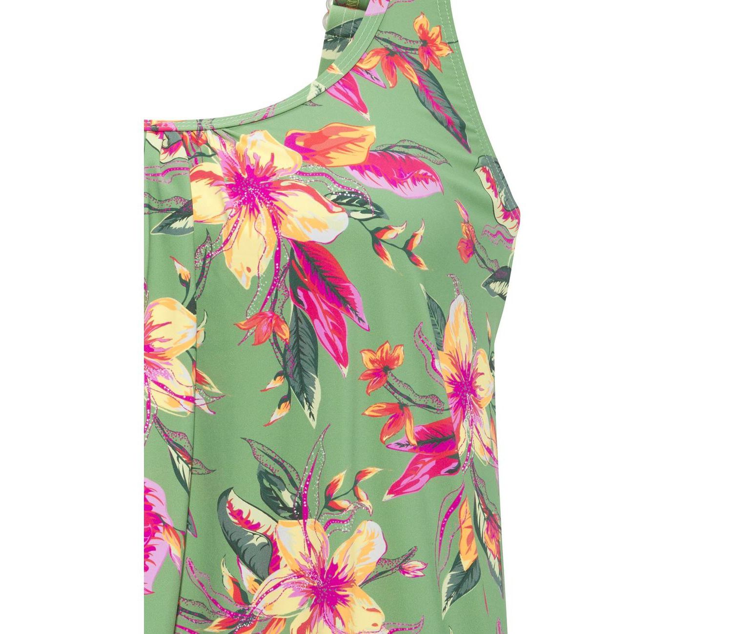 Women's Tropical Print Blouson Oversized Underwire Tankini Top