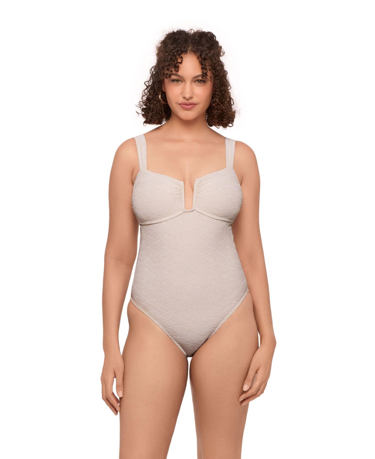 Women's Smoothing and Sculpting Basket Weave Sweetheart U-Wire One-Piece Swimsuit