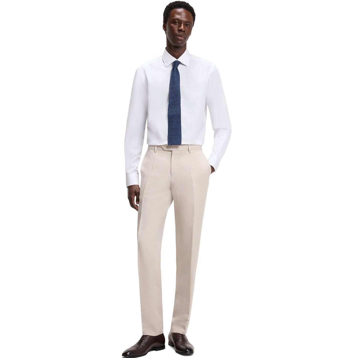 Мужская рубашка Hugo Boss Beckham x BOSS Slim-fit Cotton Dress Shirt, цвет: Белый — фото 3