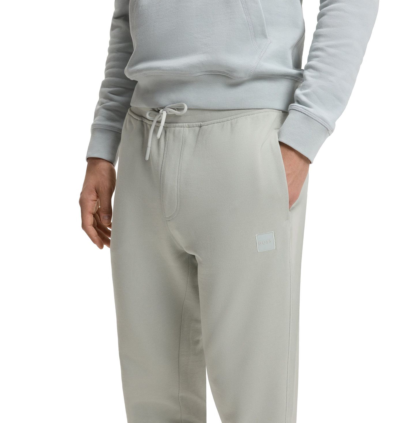 Мужские брюки Hugo Boss Cotton-Terry Logo Patch Tracksuit Bottoms, цвет: Серебряный — фото 2
