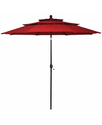 10ft 3 Tier Patio Market Umbrella Aluminum Sunshade Shelter Double Vented