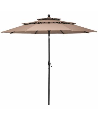 10ft 3 Tier Patio Market Umbrella Aluminum Sunshade Shelter Double Vented