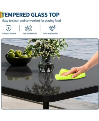 Outdoor Dining Table, Iron Frame with Tempered Glass Top, Large Patio Table for Garden, Restaurant & Backyard