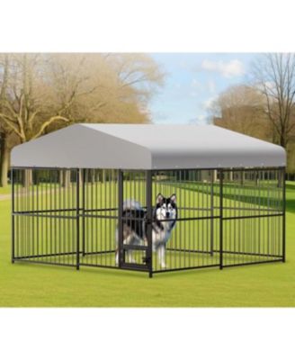 10x10x6 ft Outdoor Dog Kennel for Large Dogs, Lockable Dog Enclosure with UV-Resistant Waterproof Roof