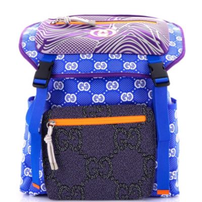 Large Panelled Double Buckle Backpack GG Jacquard Nylon and Rubber