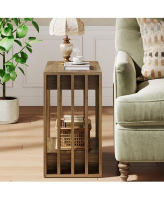 End Table, Farmhouse Narrow Side Table with Storage Shelf, Rustic Square Nightstand Bedside