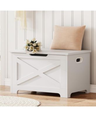 23.6" Storage Chest, Wooden Storage Bench with Safety Hinge, Easy Assembly, Large Toy Chest for Entryway