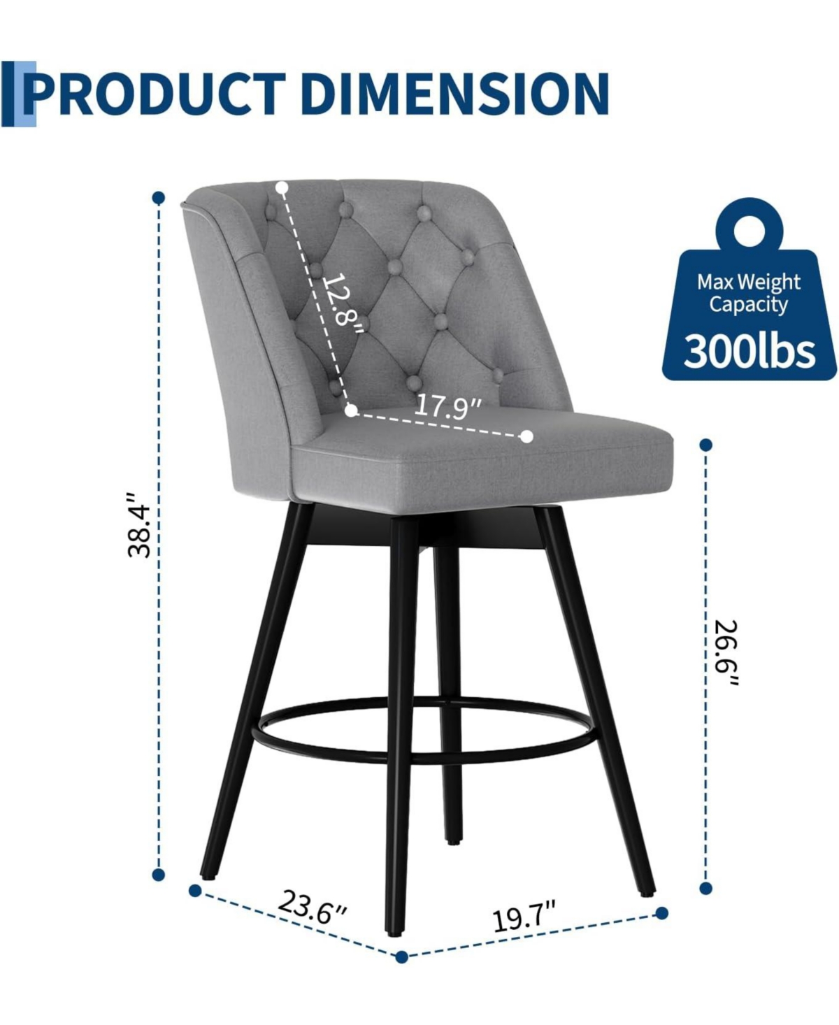 gaomon Swivel Bar Stools with Backs,26" Counter Height Bar Stools Set of 2,Modern Kitchen Island Chairs for Kitchen Island,Home