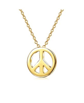 Tiny World Peace Sign Pendant Necklace Gold Plated .925 Sterling Silver