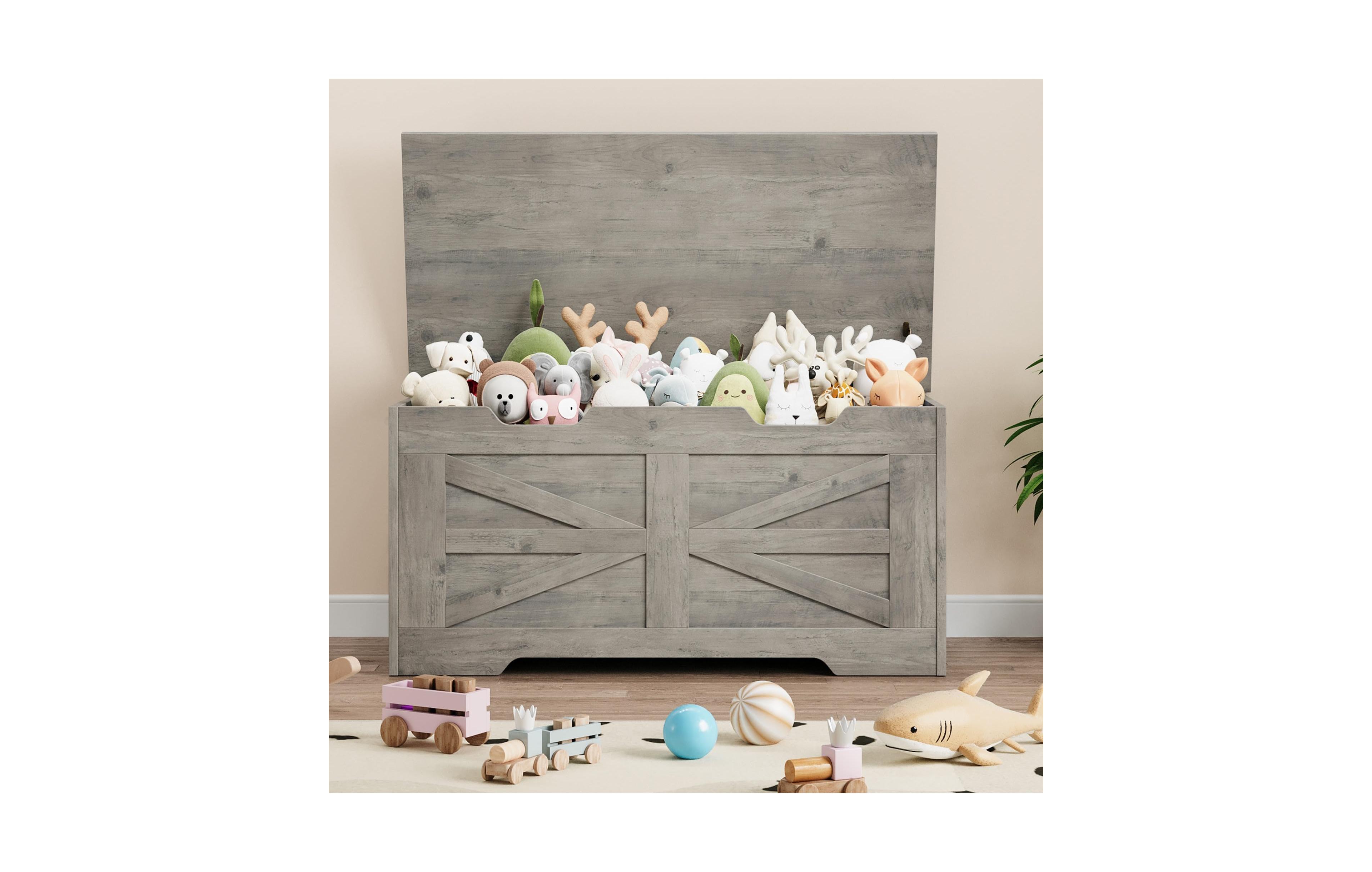 gaomon Wooden Toy Chest & Storage Bench, Safety Hinge for Kids Room