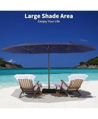 15 ft Double Sided Rectangular Patio Umbrella with Crank, Outdoor Sun Shade