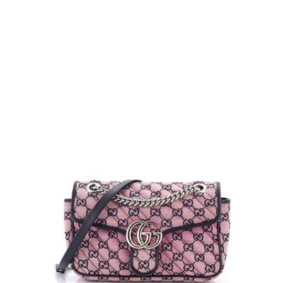 Small GG Marmont Flap Bag Diagonal Quilted GG Canvas with Leather