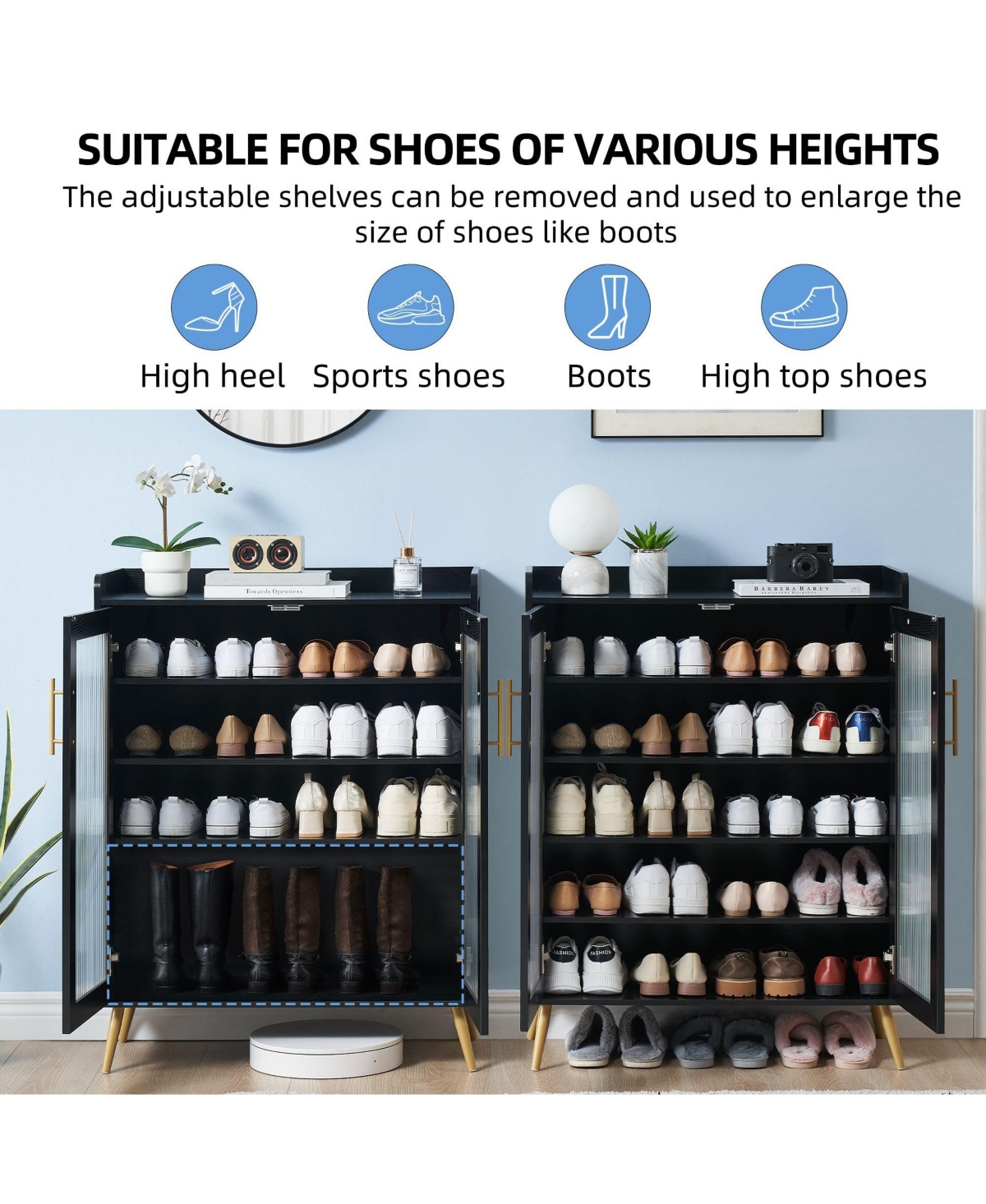 gaomon Shoe Cabinet with Glass Doors, 5-Tier Entryway Shoe Organizer Storage Rack