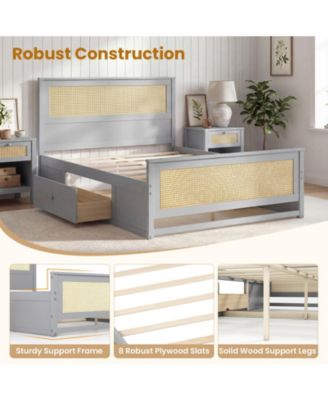 Full Size Rattan Bed Frame with Storage Drawers