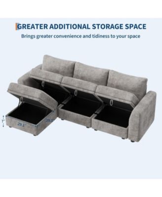 108" Sectional Sofa, L-Shaped Cloud Couch with Storage and Ottoman, 4-Seat Chenille Sofa