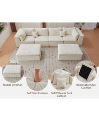 140" Cloud Sectional Sofa, U-Shaped Boneless Couch with Ottoman, 4-Seat Modular Sofa