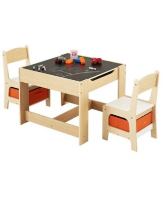 Kids Table and 2 Chairs Set with Reversible Top and Storage for Art and Learning