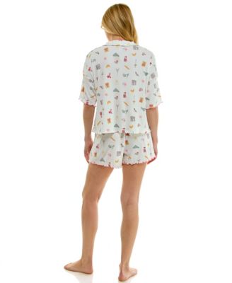 Women's Short-Sleeve Top and Elastic Waistband Shorts, 2-Piece Set