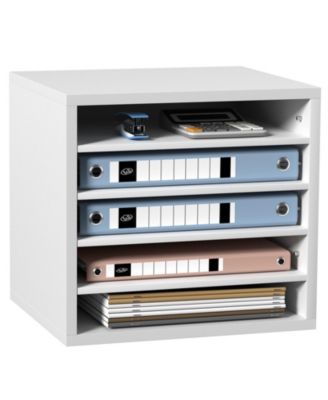 5 Compartment Wood Literature Organizer with Adjustable Shelves