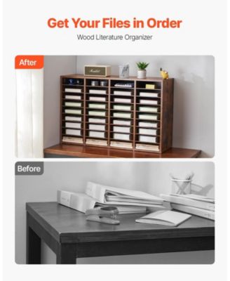 36 Compartment Wood Literature Organizer with Removable Shelves