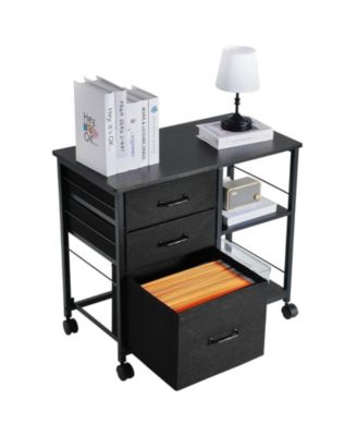 Mobile File Cabinet with 3 Fabric Drawers and 2 Open Shelves