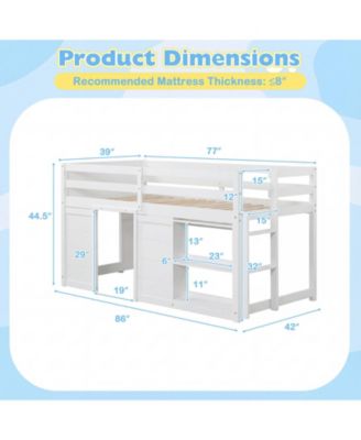 Wooden Low Kids Loft Bed with  LED Lights and 2 Doors