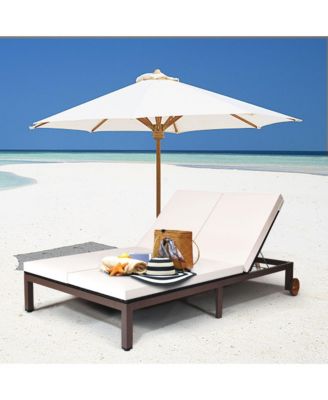 Adjustable Patio Rattan 2 Person Recliner Lounge Chair w/ Cushion Wheel