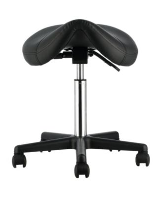 Adjustable Saddle Stool with Wheels 400 lb Capacity Swivel PU Leather Salon Chair