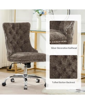 Office Chair - Chenille Upholstered Tufted Button Desk Chair, Adjustable Swivel Computer Chair with Chrome Metal Base for Home