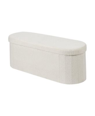 Oval Teddy Fleece Storage Ottoman Bench with Foldable Hidden Storage