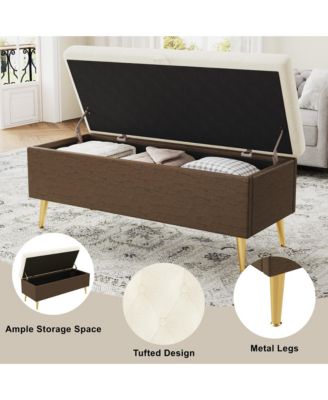 Modern Storage Ottoman Bench - Tufted Cushion, Gold Legs, Hidden Compartment for Living Room and Bedroom